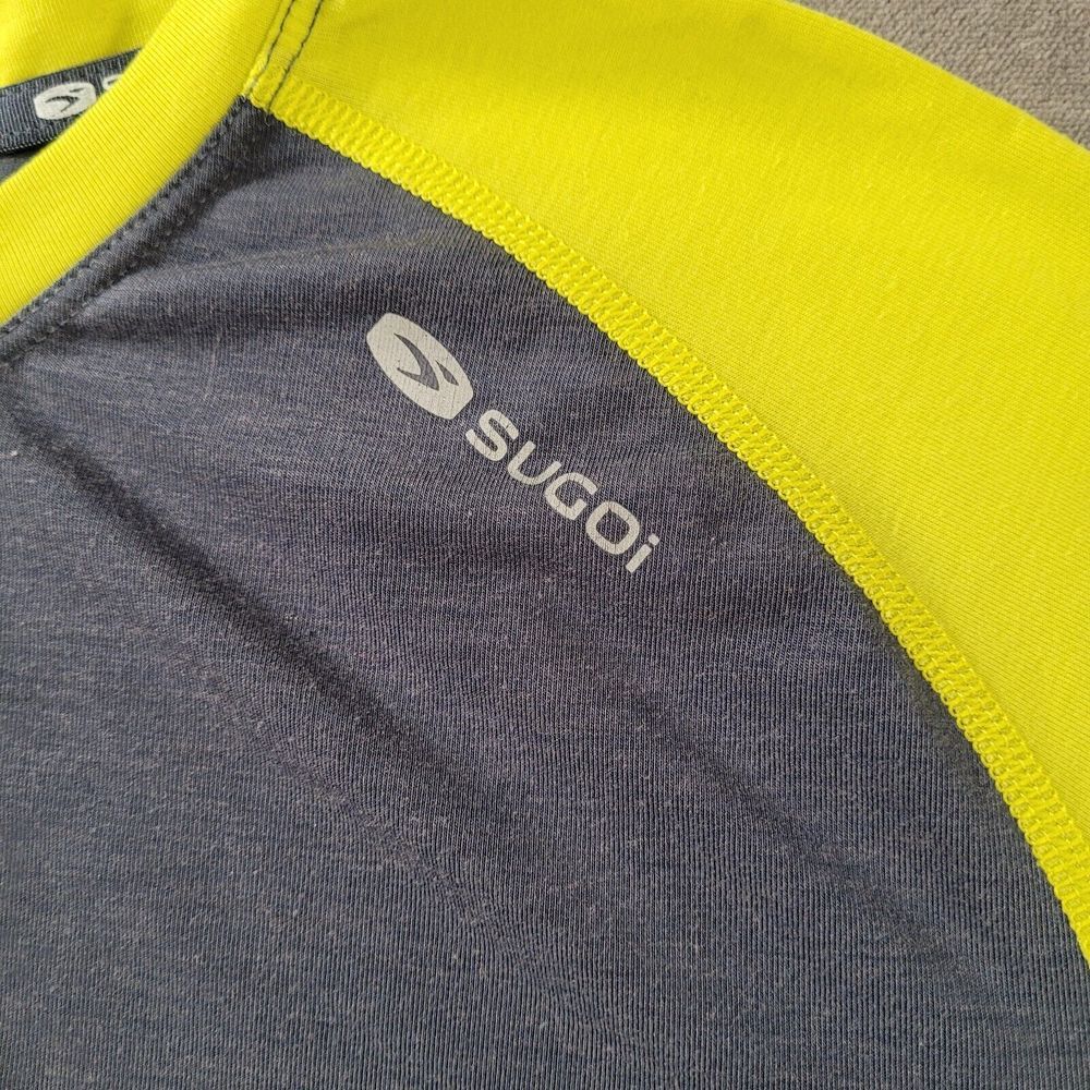 Sugoi Mens Size L Gray Yellow Short Sleeve Back Pocket Full Zip Cycling Jersey - Picture 3 of 9